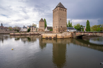 Fototapeta na wymiar Ponts Couverts bridge view in Strasbourg