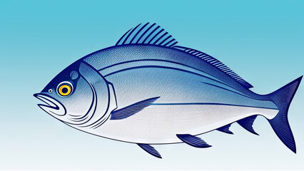 Tuna Fish Digital Art. Illustration Drawing. Simple Background. Seafood. Generative AI