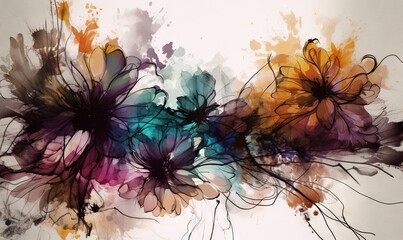  a painting of flowers on a white background with watercolors.  generative ai