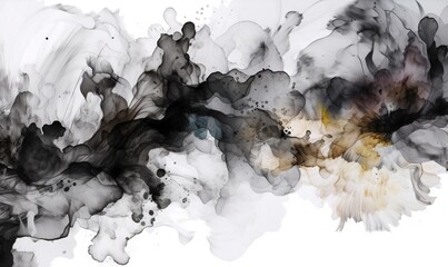  a black and white painting of smoke on a white background.  generative ai