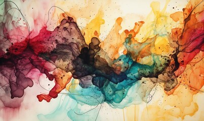  a painting of multicolored inks on a white background.  generative ai