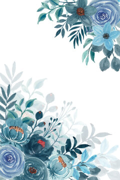 Ark Blue Roses Clipart And Leaves In Watercolor