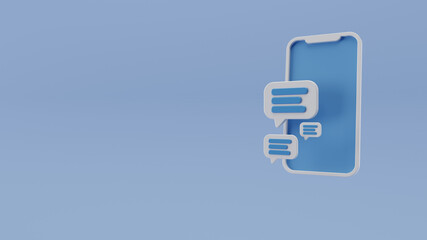 celular con burbujas de charlas en 3d en fondo de color