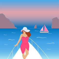 Girl on the deck of a yacht without an inscription