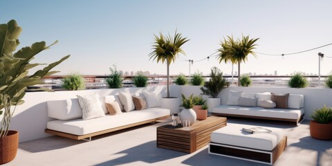 Fototapeta na wymiar Sleek Modern Rooftop Lounge View AI Generated Generative AI
