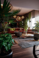 Generative AI illustration of Modern Living Room a luxury home interior with recycled furniture
