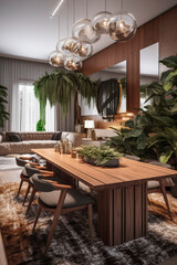 Obraz premium Generative AI illustration of Modern Living Room a luxury home interior with recycled furniture