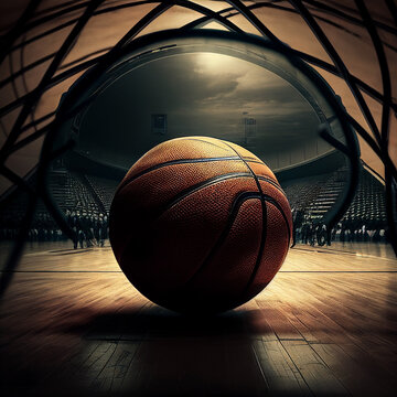 Ilustração de uma bola de basquete em um ginásio de basquete IA generativa