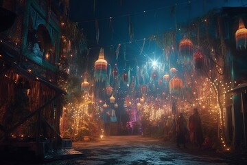 Celebration Festa Junina with brazilian elements, colorful lanterns and pennants. june festival beautiful colorful with brazilian elements, colorful lanterns and pennants. Generative AI