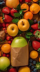 Naklejka na ściany i meble Fresh ripe fruits mixed. Tasty fruits background. AI generated