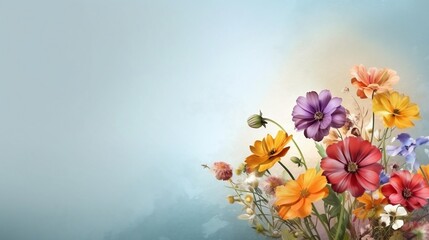 Fototapeta na wymiar Colorful Flowers on Plain Background. Generative AI