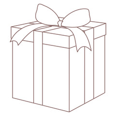 Closed line drawn holiday box with ribbon, design element for holidays