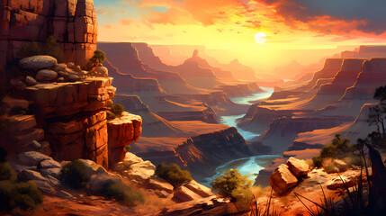Illustration of a beautiful view of the canyon, USA - obrazy, fototapety, plakaty