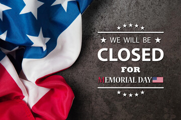 Memorial Day Background Design. American flag on a background of rusty iron with a message. We will...