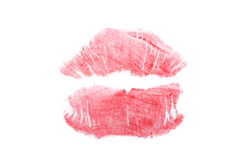 Kiss print with red lipstick isolated on white