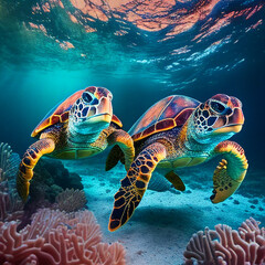 Obraz premium sea turtle swimming ai generated 