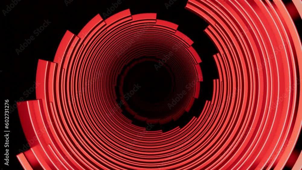 Poster red and orange neon patterns. design. black background with thin narrow stripes that make circular m