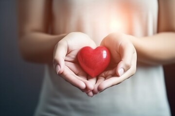 Obraz na płótnie Canvas hold woman health care valentine support love cardiogram red donor hand. Generative AI.