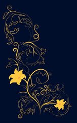 Fototapeta na wymiar vector image plant patterns, victorian style, gold ornament on blue