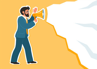 Man talking to megaphone.