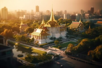 Obraz premium City at Sunrise Country Wat Phra Kaew Bangkok, Thailand with Ai Generated