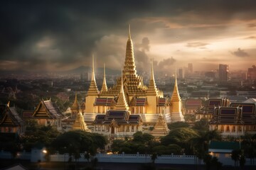 On the night of Wat phra kaew Bangkok, Thailand with Ai Generated