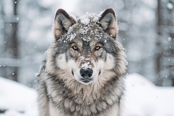 Obraz premium Portrait of the Wolf in Winter with Ai Generated.