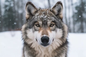 Fototapeta premium The portrait of the gray wolf in the snow with Ai Generated