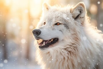 Obraz premium White Wolf in the Snow with Ai Generated