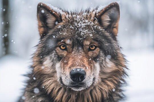 Portrait of the grey wolf in the Forest with Ai Generated