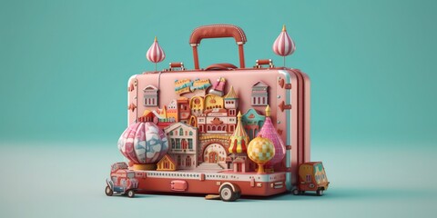 Magic suitcase. Circus, amusement park. Fantasy.