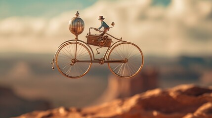 Bicycle, bike in a blue sky. Ballon. Clouds. 