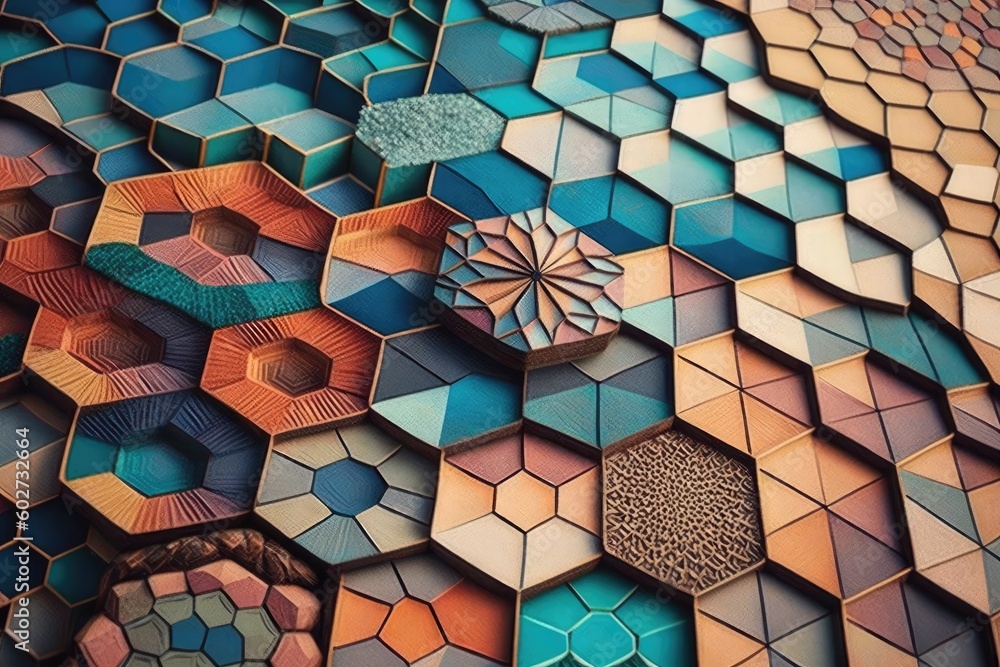 Aufkleber mosaic art abstract background in hexagonal shape. distinct generative ai image.