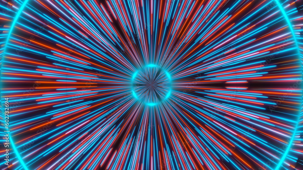 Poster beautiful abstract symmetry kaleidoscope with shiny neon lines, 3d render backdrop, computer generat