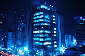 Night city. corporate buildings, azure. 