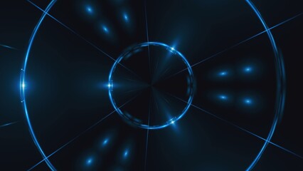 Abstract blue fractal lights with neon effect, 3d render backdrop, computer generating background