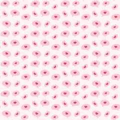 Doodle speech bubbles with hearts inside vector seamless pattern. Lovely background for social media, webpages, and chats. 