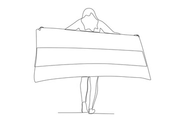 Rear view of a woman with a Colombian flag. Independencia de Colombia one-line drawing