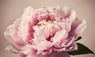  a large pink flower with a green leaf in it's center.  generative ai
