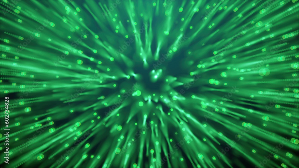 Poster many particles like worms or midge are in dark space, 3d render computer generated background