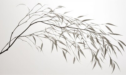  a black and white photo of a tree branch with leaves.  generative ai