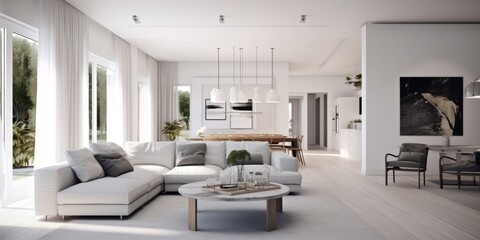 Fototapeta na wymiar Chic Modern Living Room Interior AI Generated Generative AI