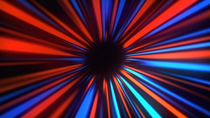 Abstract mysterious rays tunnel, moving in space and time, distortion of space, 3d render