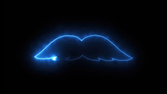 Computer generated background with neon light draws a mustache shape. 3D rendering mustache icon of luminous shiny lines