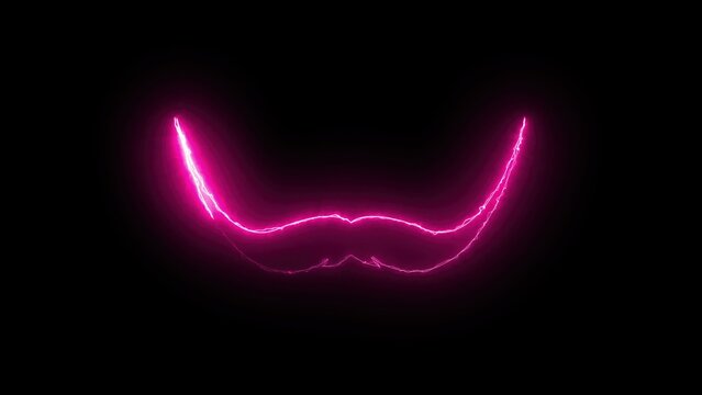 Computer generated background with neon light draws a mustache shape. 3D rendering mustache icon of luminous shiny lines