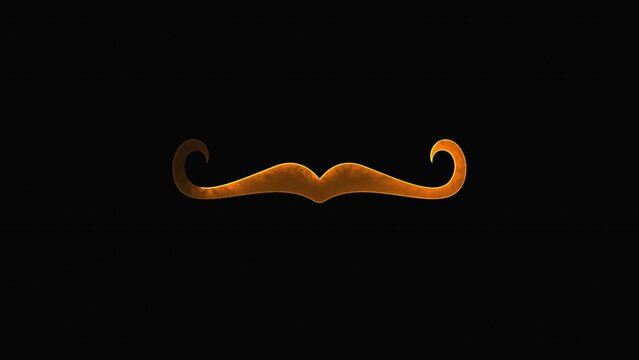Computer generated background with neon light draws a mustache shape. 3D rendering mustache icon of luminous shiny lines