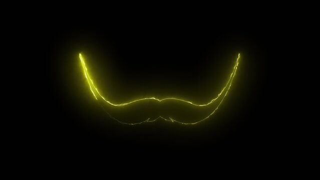 Computer generated background with neon light draws a mustache shape. 3D rendering mustache icon of luminous shiny lines