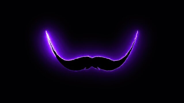 Computer generated background with neon light draws a mustache shape. 3D rendering mustache icon of luminous shiny lines
