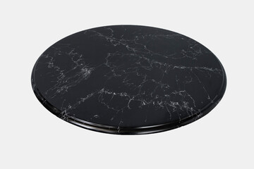 Round black marble table top slab isolated on white background