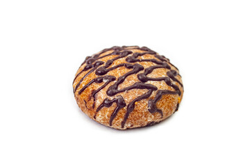 Ginger bread patty with chocolate topping, soft focus isolated on white